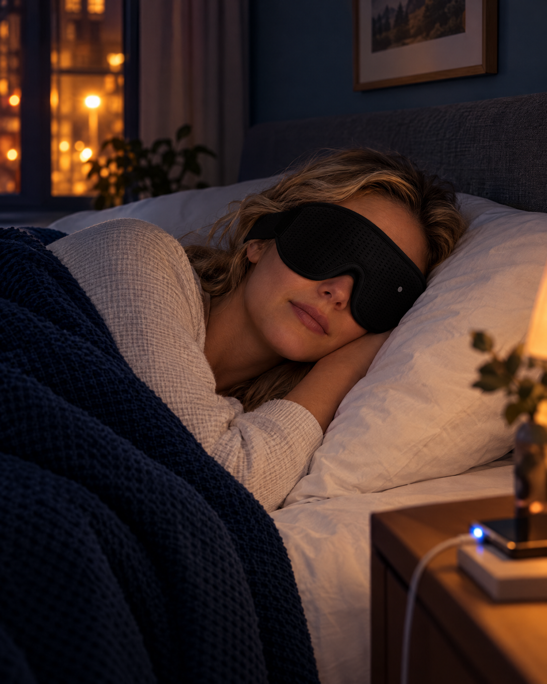 Kvinna sover med Sömnmasken 3D